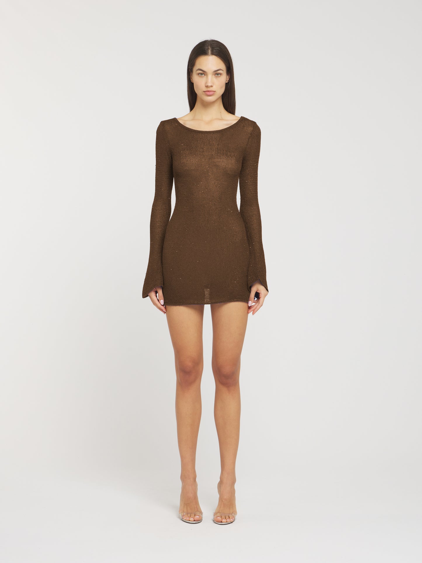 Maya Longsleeve Mini Dress - Chocolate Sequin