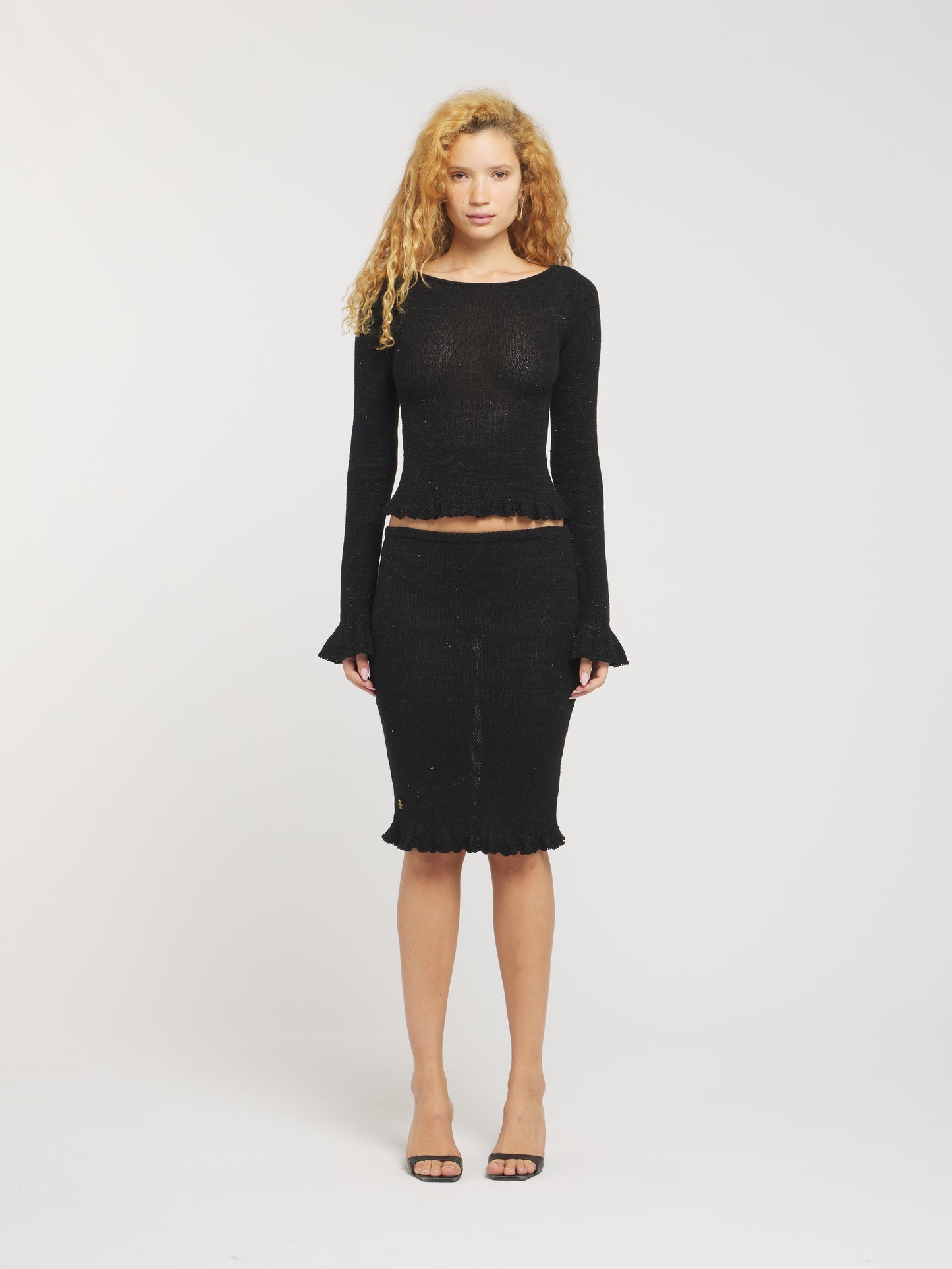 Michaela Midi Skirt - Black Sequin