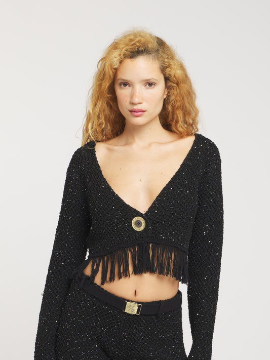 Grace Sequined Cardigan - Black