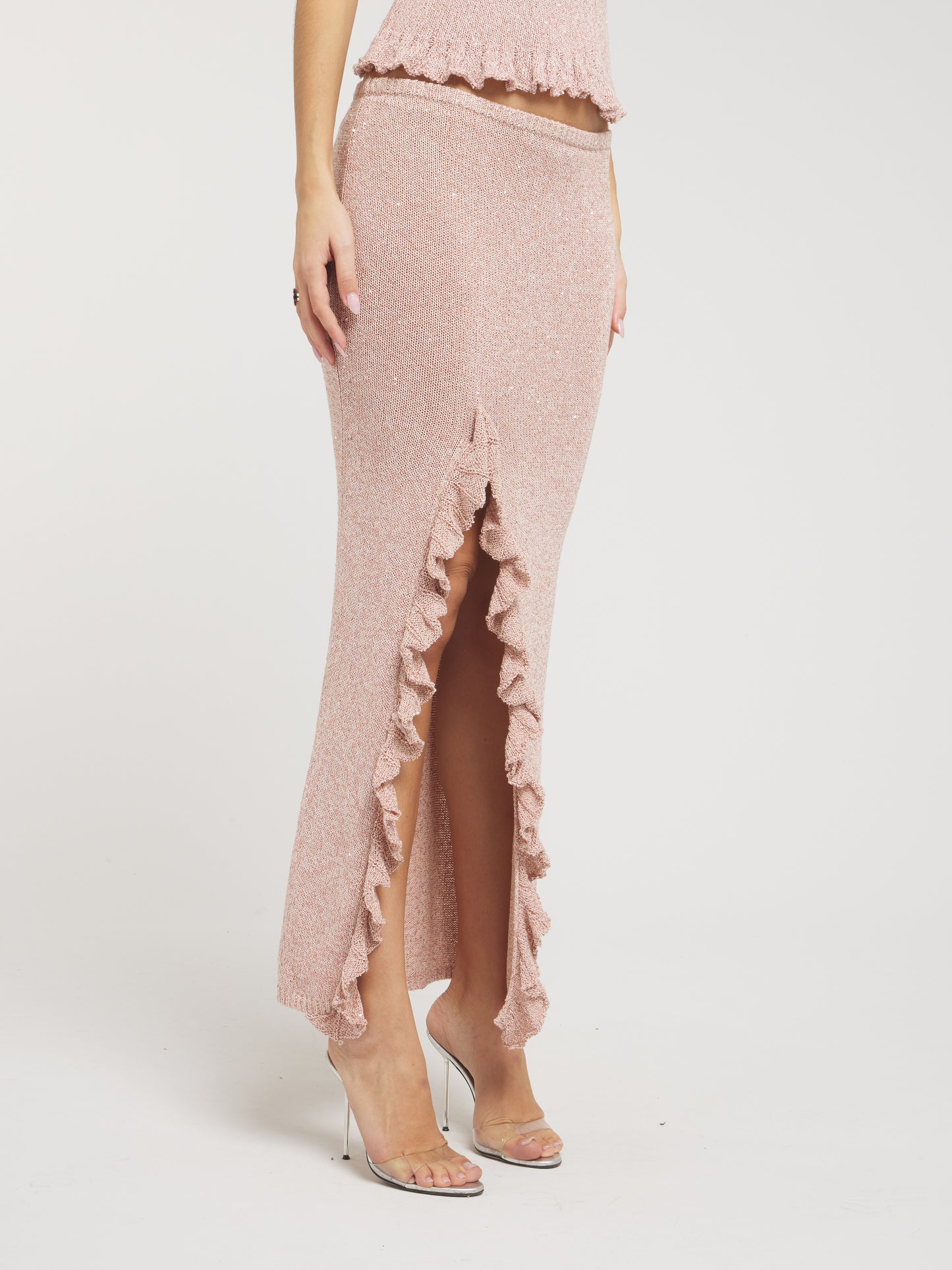 Michaela Split Skirt - Blush Sequin