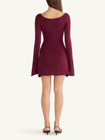 Maya Longsleeve Mini Dress - Port Sequin