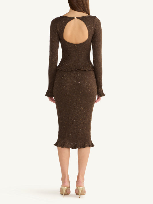 Michaela Longsleeve Top - Dark Chocolate Sequin