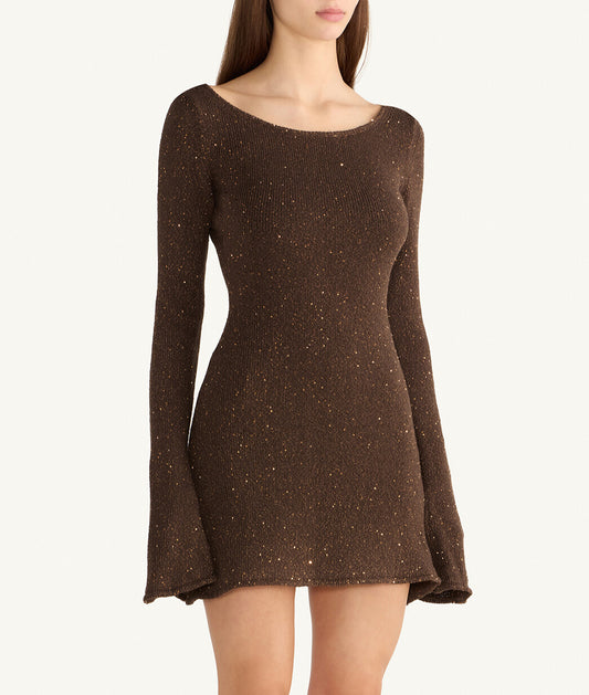 Maya Longsleeve Mini Dress - Dark Chocolate Sequin