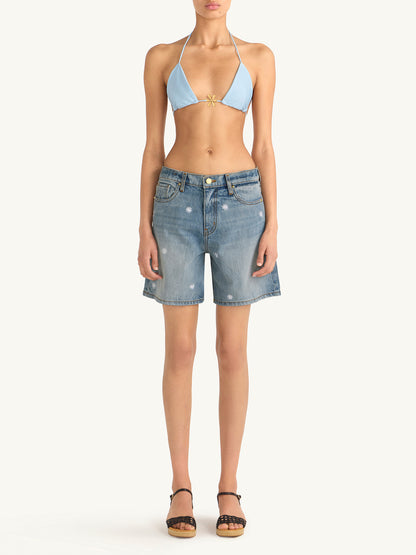 Jas Embroidered Denim Short - Vintage Blue