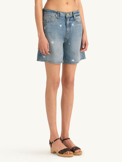 Jas Embroidered Denim Short - Vintage Blue