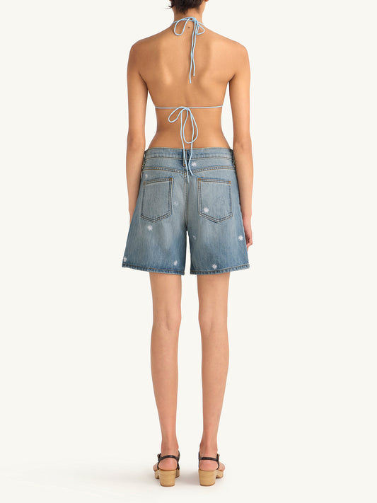 Jas Embroidered Denim Short - Vintage Blue
