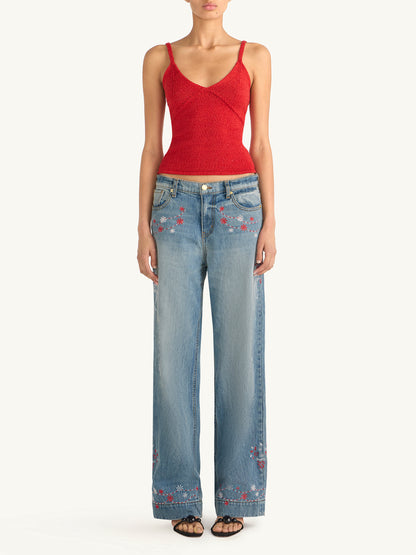 Helena Embroidered Jean - Vintage Blue