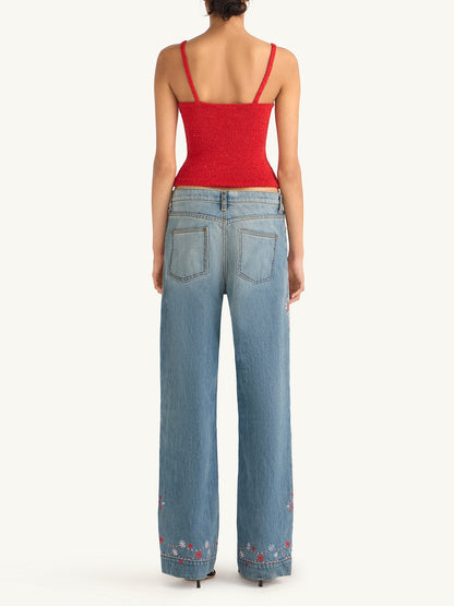 Helena Embroidered Jean - Vintage Blue