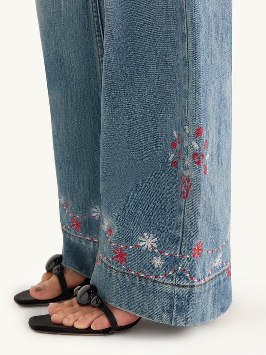 Helena Embroidered Jean - Vintage Blue