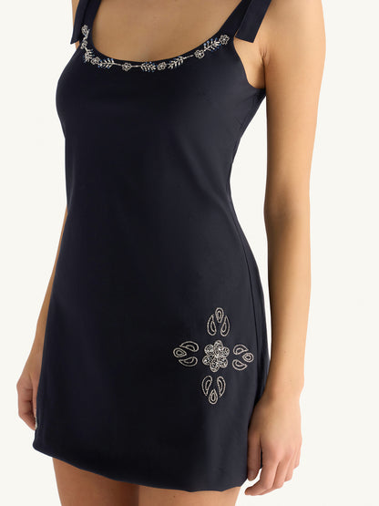 Luna Hand Beaded Mini Dress - Navy