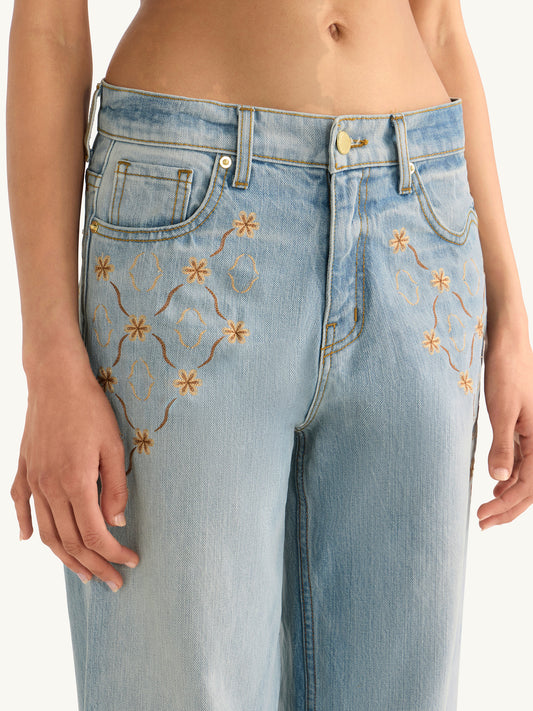 Helena Embroidered Jean - Light Blue
