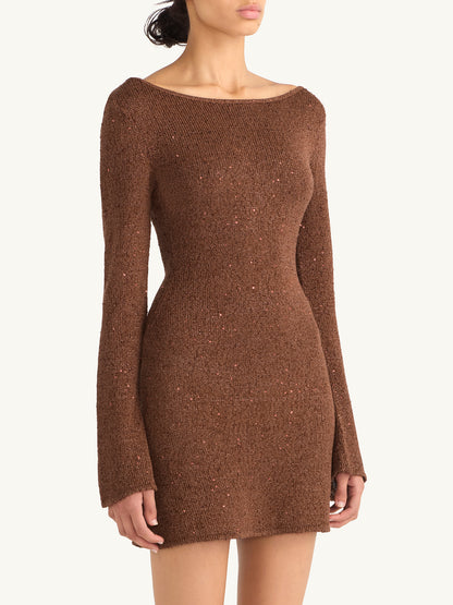 Maya Longsleeve Mini Dress - Chocolate Sequin
