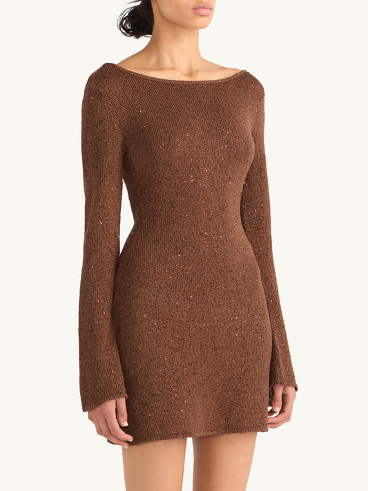 Maya Longsleeve Mini Dress - Chocolate Sequin