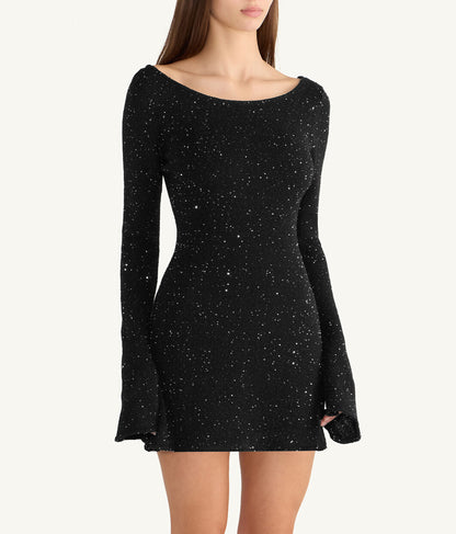 Maya Longsleeve Mini Dress - Black/Silver Sequin