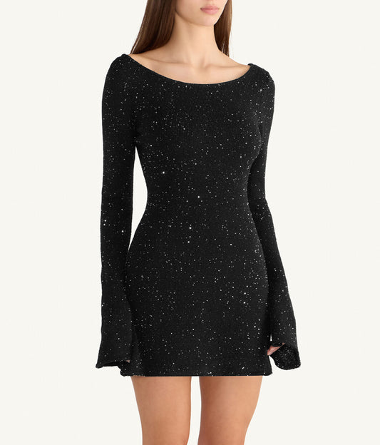 Maya Longsleeve Mini Dress - Black/Silver Sequin
