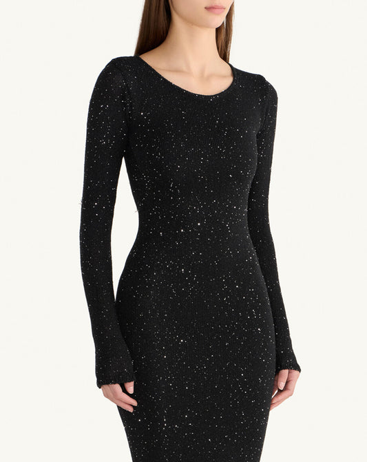 Natalia Longsleeve Dress - Black/Silver Sequin