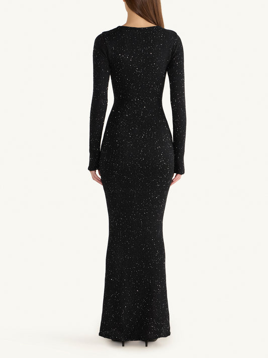 Natalia Longsleeve Dress - Black/Silver Sequin