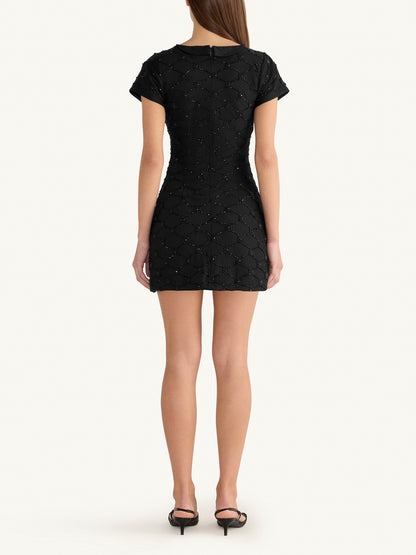 Mathilde Hand Beaded Mini Dress - Black