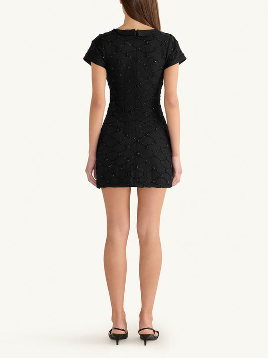 Mathilde Hand Beaded Mini Dress - Black