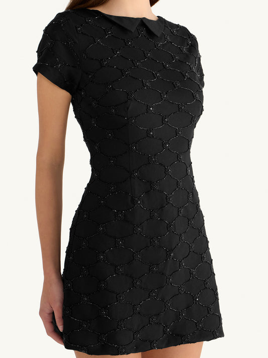 Mathilde Hand Beaded Mini Dress - Black