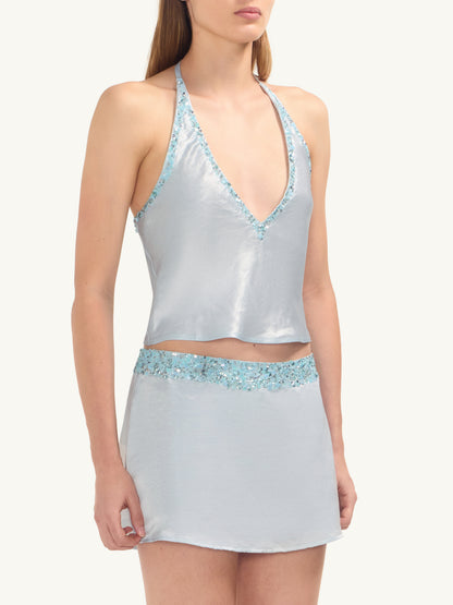 Marina Hand Beaded Top - Ice Blue