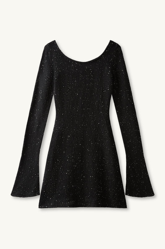 Maya Longsleeve Mini Dress - Black/Silver Sequin