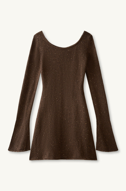 Maya Longsleeve Mini Dress - Dark Chocolate Sequin