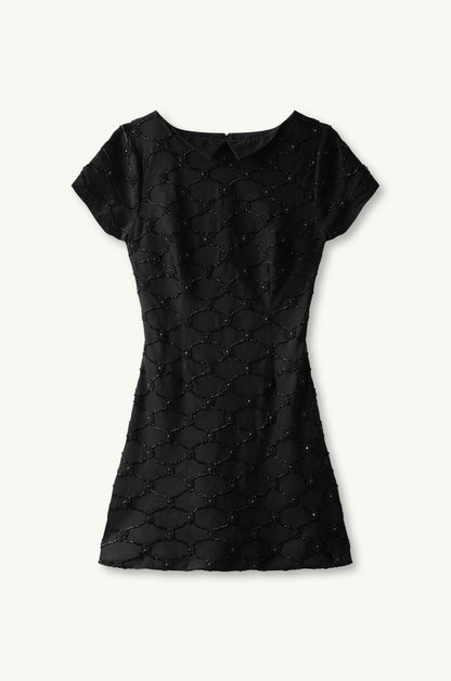 Mathilde Hand Beaded Mini Dress - Black