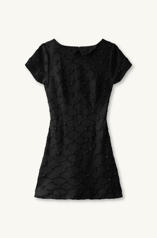 Mathilde Hand Beaded Mini Dress - Black