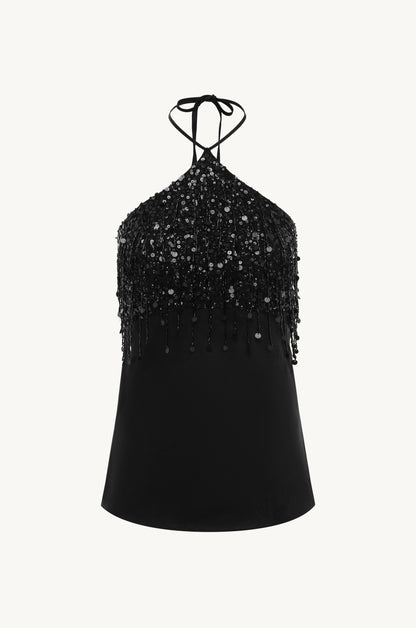 Rossana Hand Beaded Top - Black