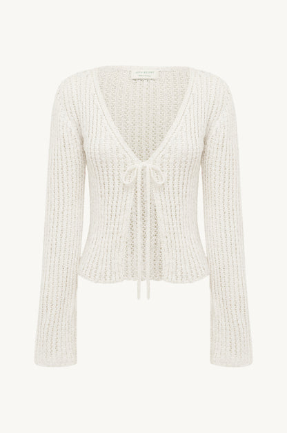 Fernanda Crochet Cardigan - Salt Sequin