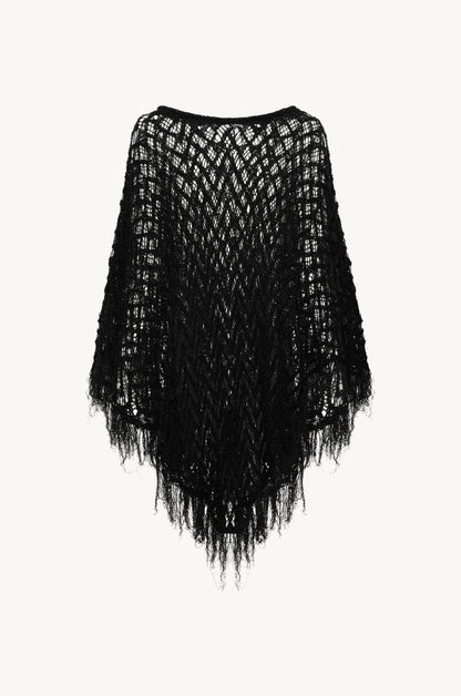 Alice Fringe Poncho - Black/Silver Sequin