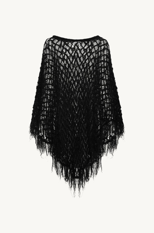 Alice Fringe Poncho - Black/Silver Sequin