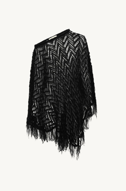 Alice Fringe Poncho - Black/Silver Sequin