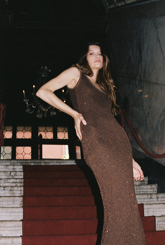 Ana Dress - Dark Chocolate Sequin