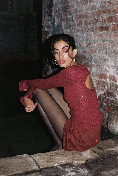 Maja Hand Beaded Mini Skirt - Port