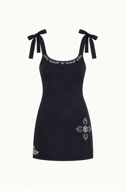 Luna Hand Beaded Mini Dress - Navy