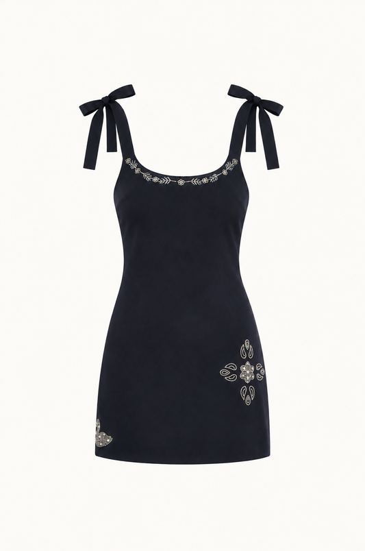 Luna Hand Beaded Mini Dress - Navy