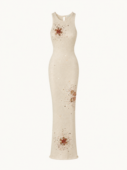 Natalia Hand Embroidered Dress - Salt Sequin