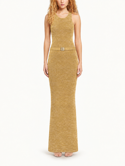 Natalia Belted Dress - Gold Sequin