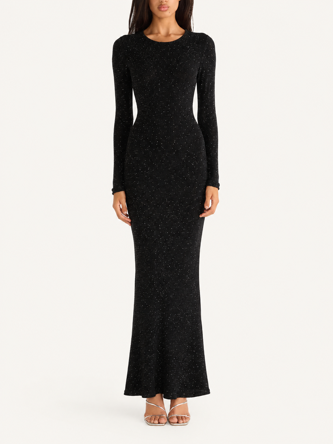 Natalia Longsleeve Dress - Black/Silver Sequin