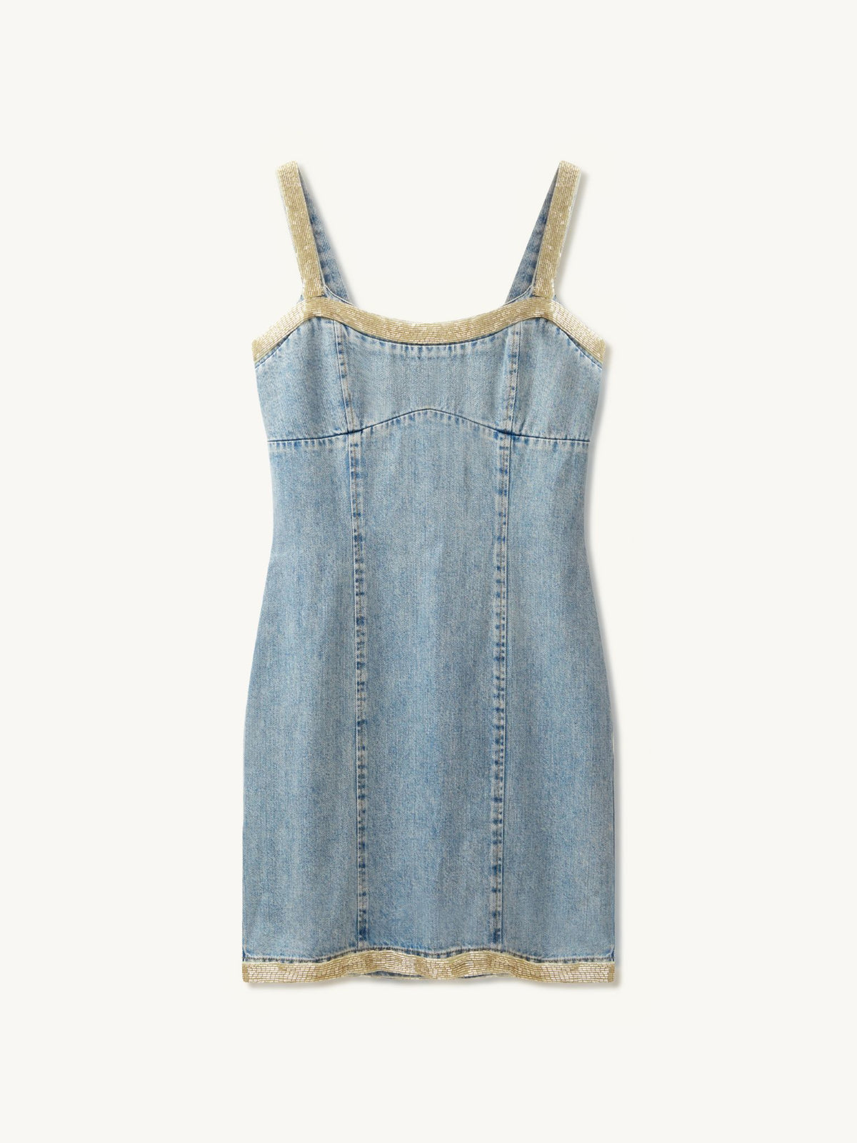 Vera Embroidered Mini Dress - Light Wash/ Golden Olive