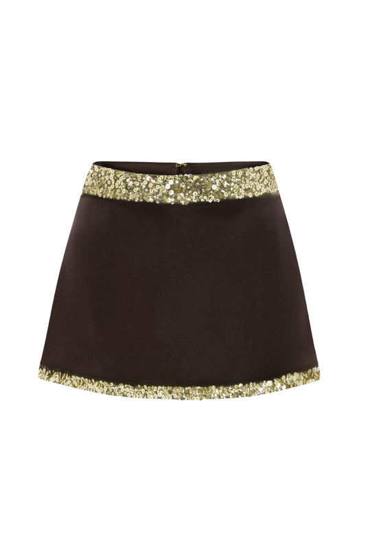 Celine Hand Beaded Mini Skirt - Cocoa