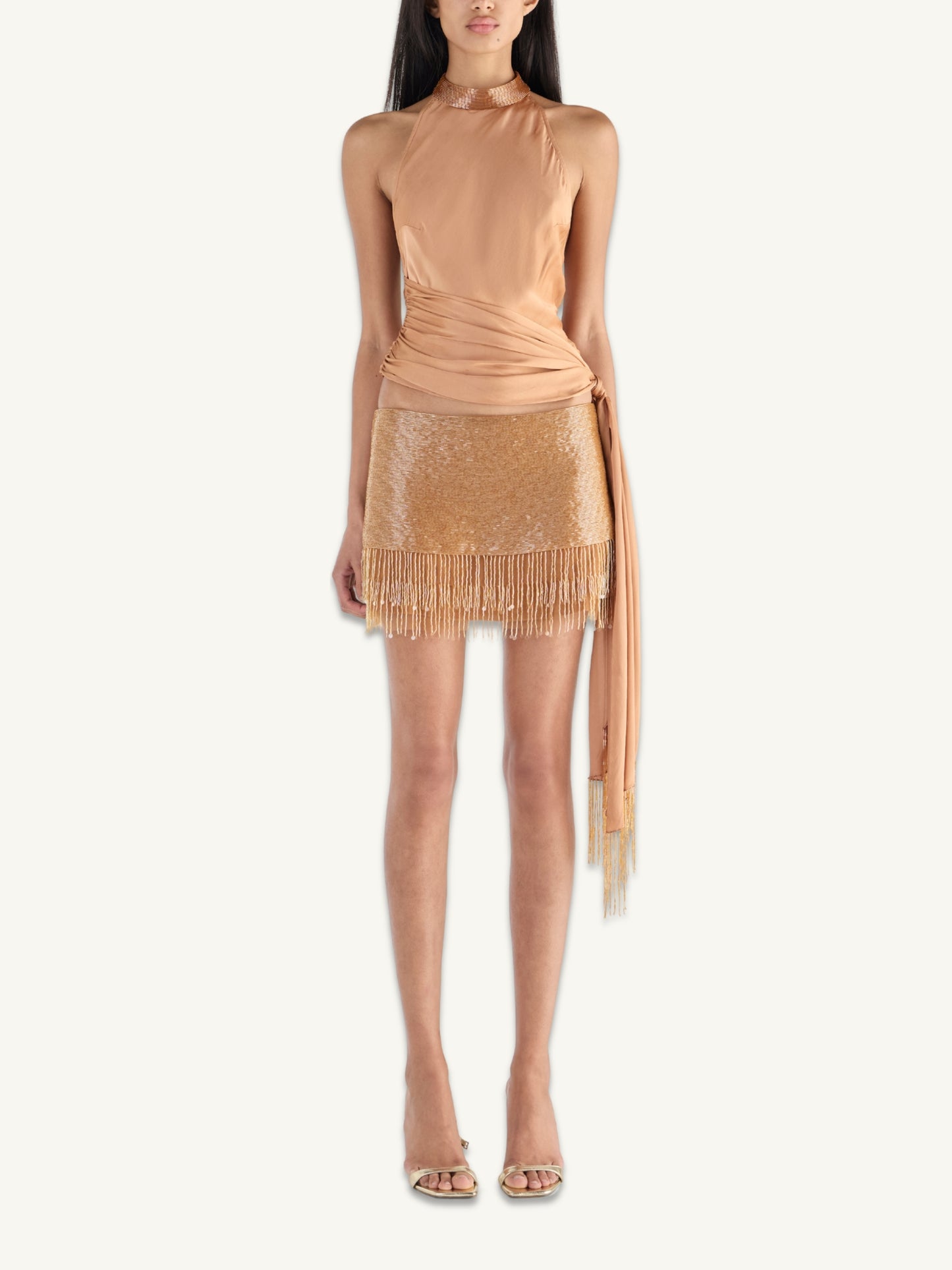 Estella Hand Beaded Mini Skirt - Almond