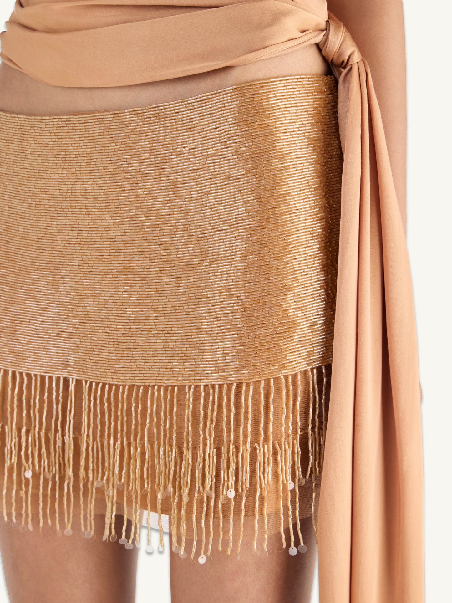 Estella Hand Beaded Mini Skirt  - Almond