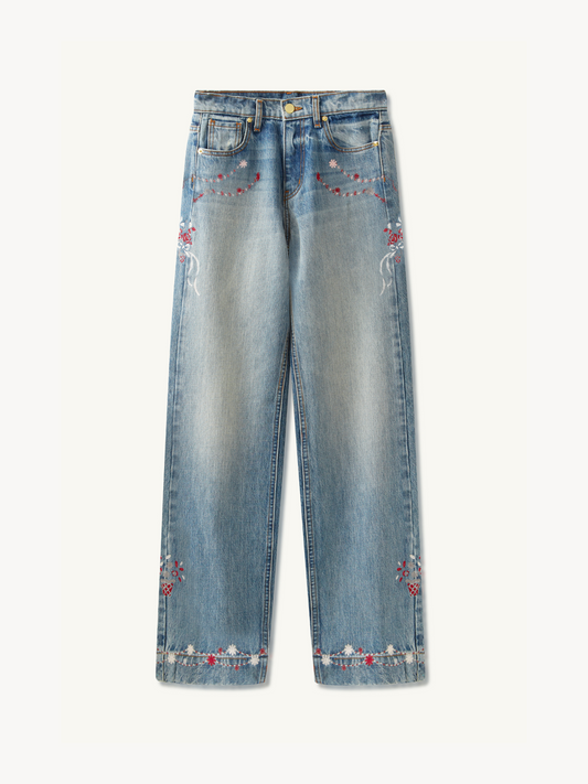 Helena Embroidered Jean - Vintage Blue