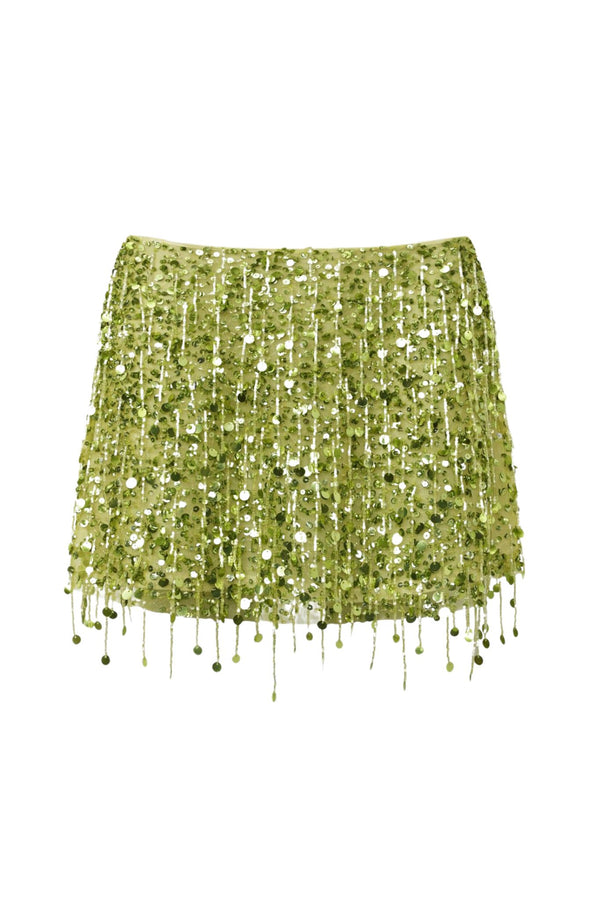 Yasmin Hand Beaded Mini Skirt - Chartreuse