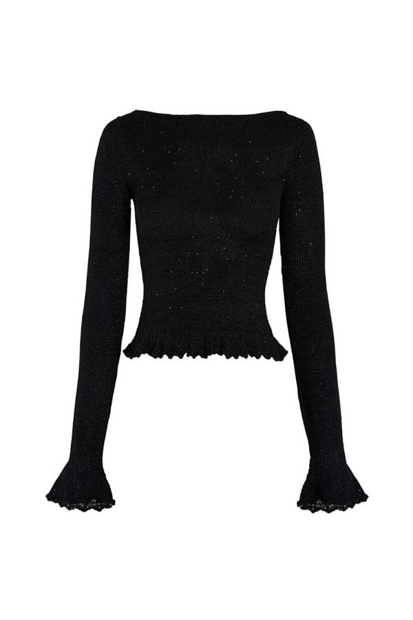 Michaela Long Sleeve Top - Black Sequin