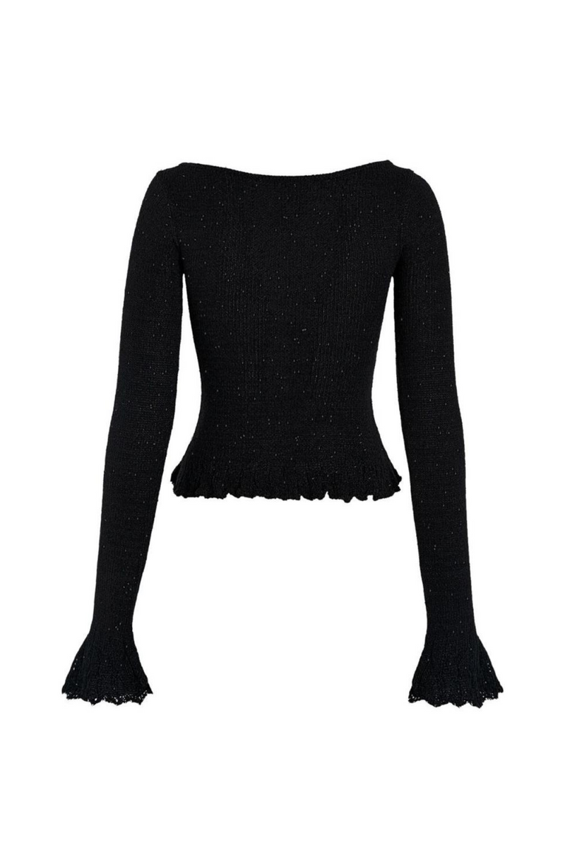 Michaela Long Sleeve Top - Black Sequin