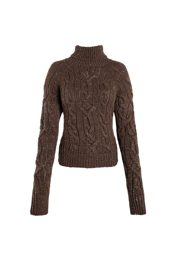 Elsa Cable Knit Sweater - Tobacco Sequin